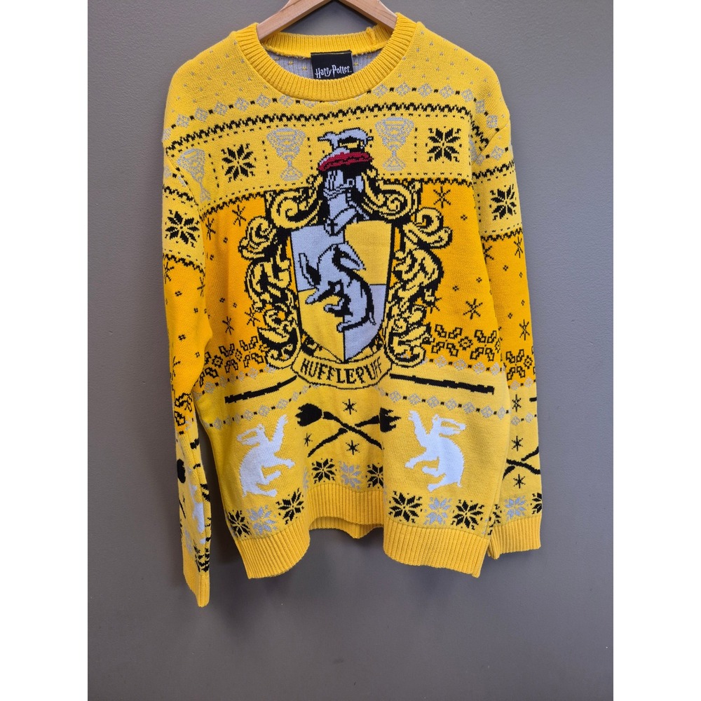 Harry‎ Potter 3XL Hufflepuff House Crest Sweater Yellow Black Knit XXXL
